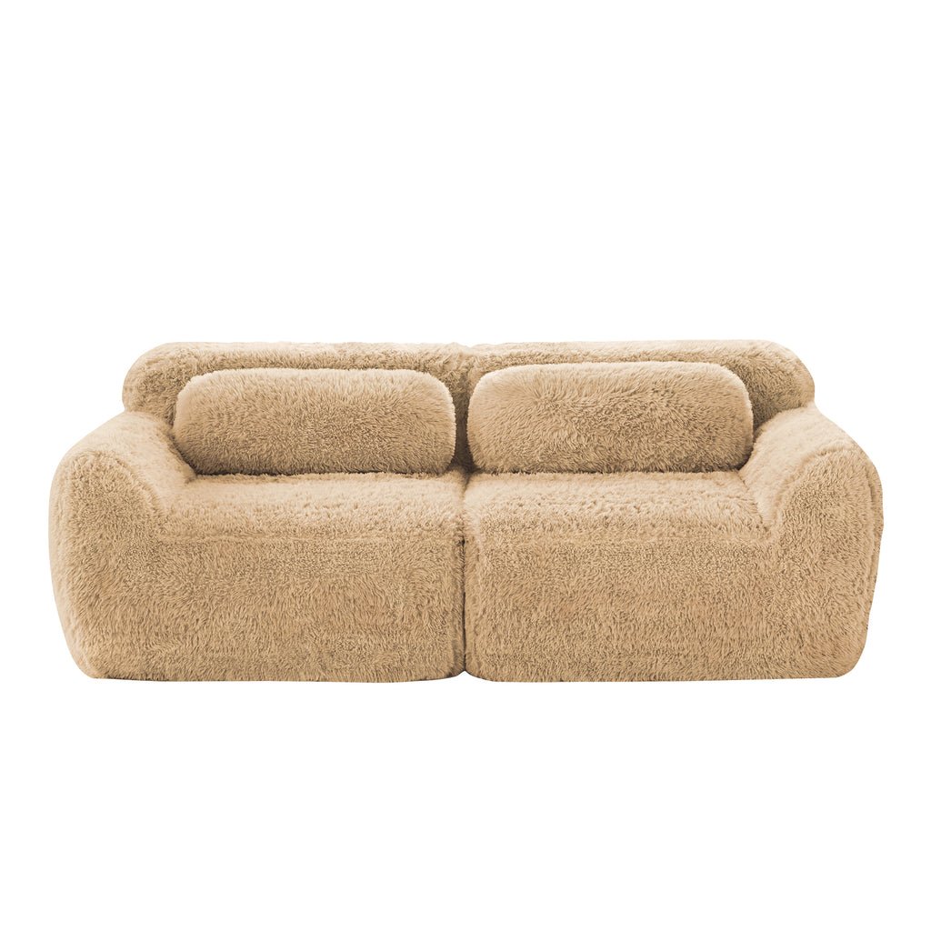 Front view of 2-seater modular sofa in soft plush fabric. Compact and stylish design suitable for modern home decor.