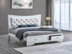 Lorana King Bed with LED Lighting and Jeweled Tufted Faux Leather