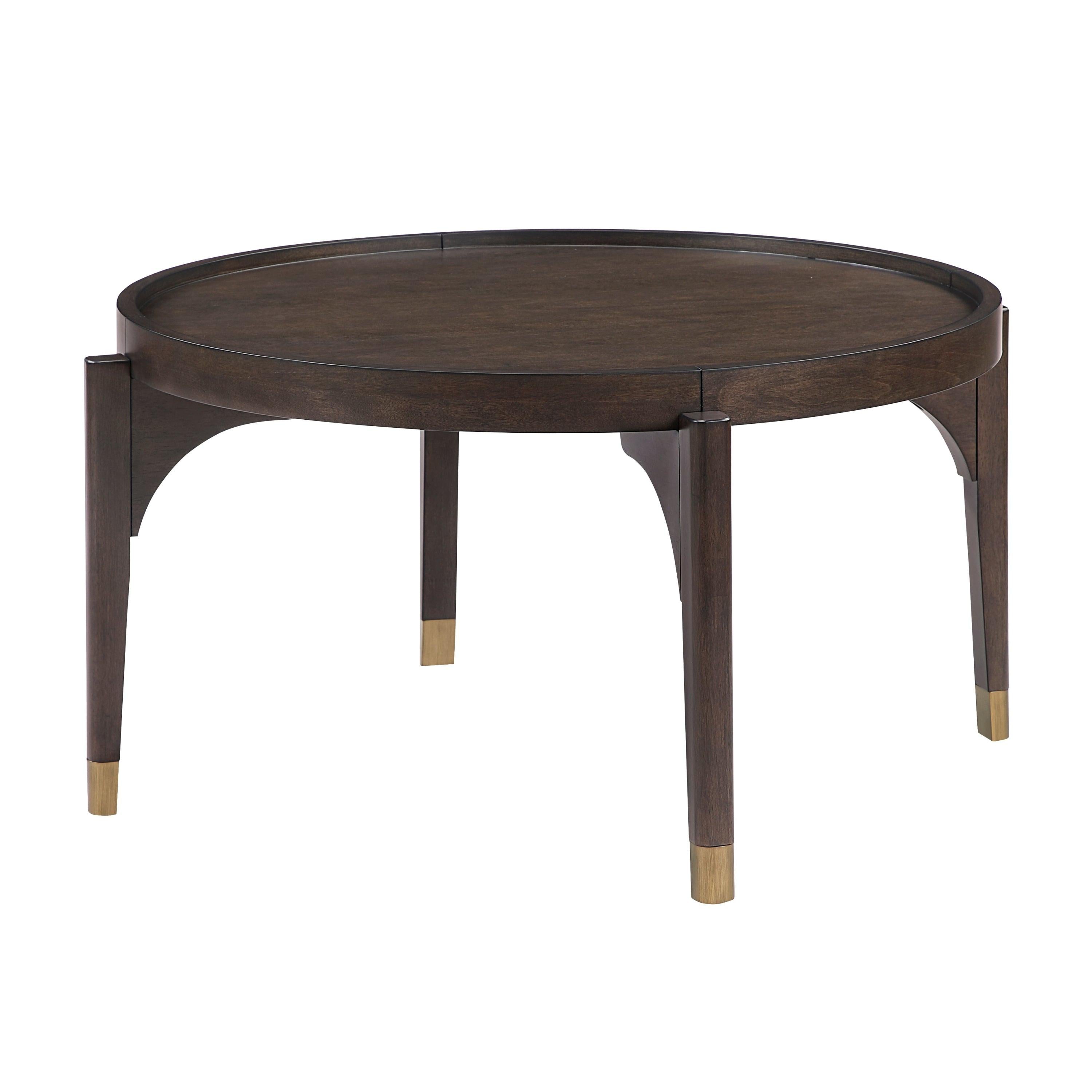 Dark Brown Cocktail Table with Gold Tip Legs.