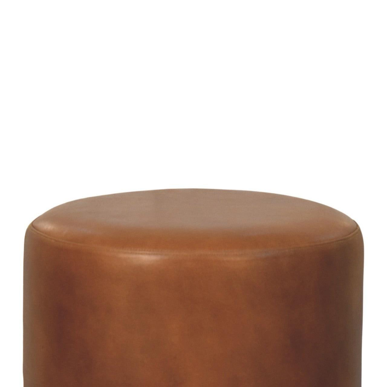 Bola Leather Stool - Solid Wood Construction.