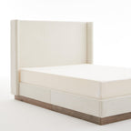 California King Upholstered Wingback Bed with Wood Base.