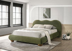 Olive Green Queen Size Bed with Boucle Upholstery.