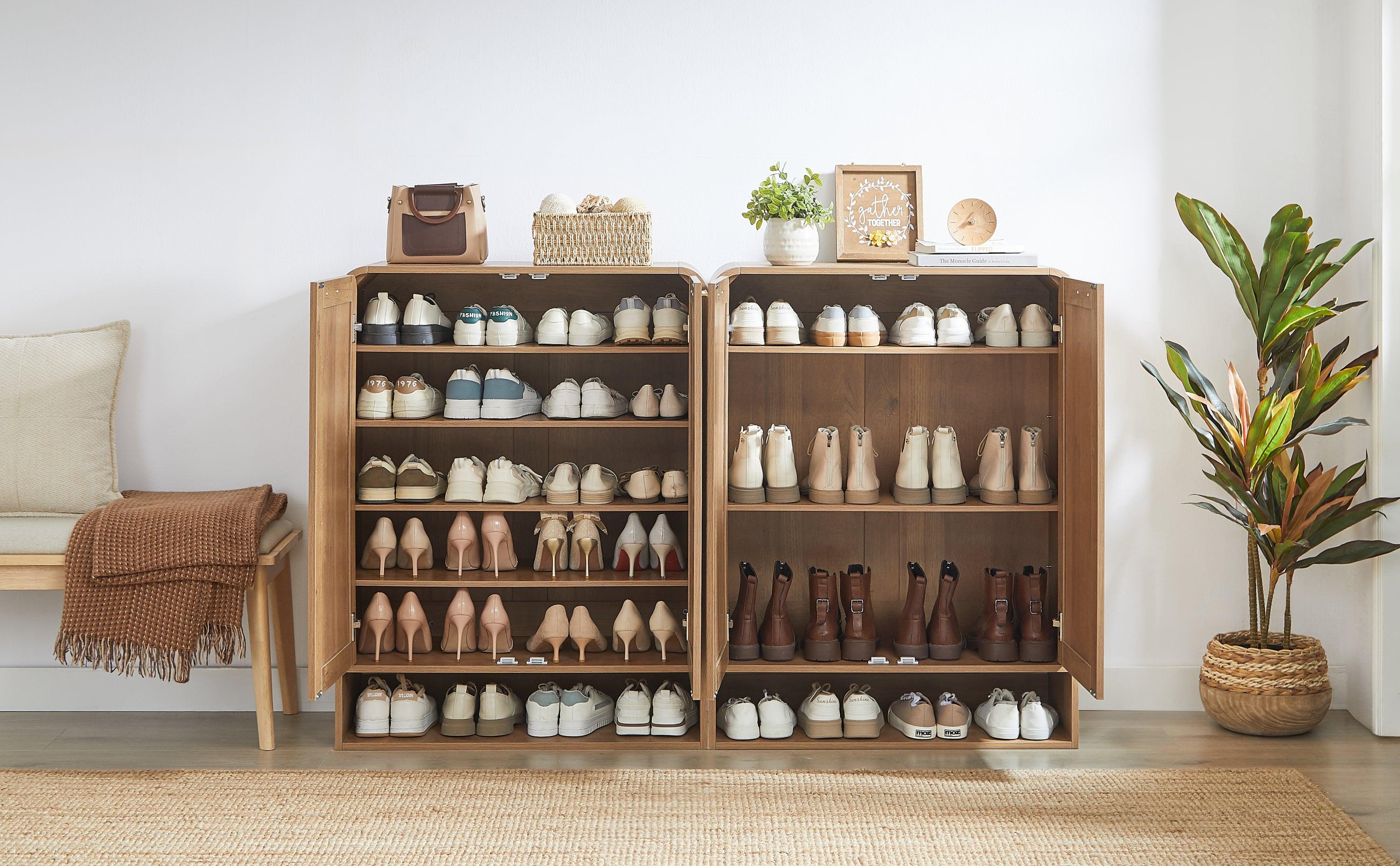 Rattan Shoe Cabinet with 6-Tiers for Shoe Storage.
