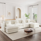 Modern White Chenille U-Shaped Sectional Sofa with Reversible Chaise
