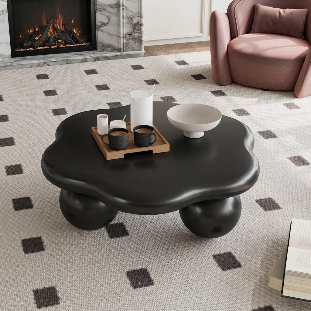 Black Cloud Shaped Coffee Table - Space Saving Design.
