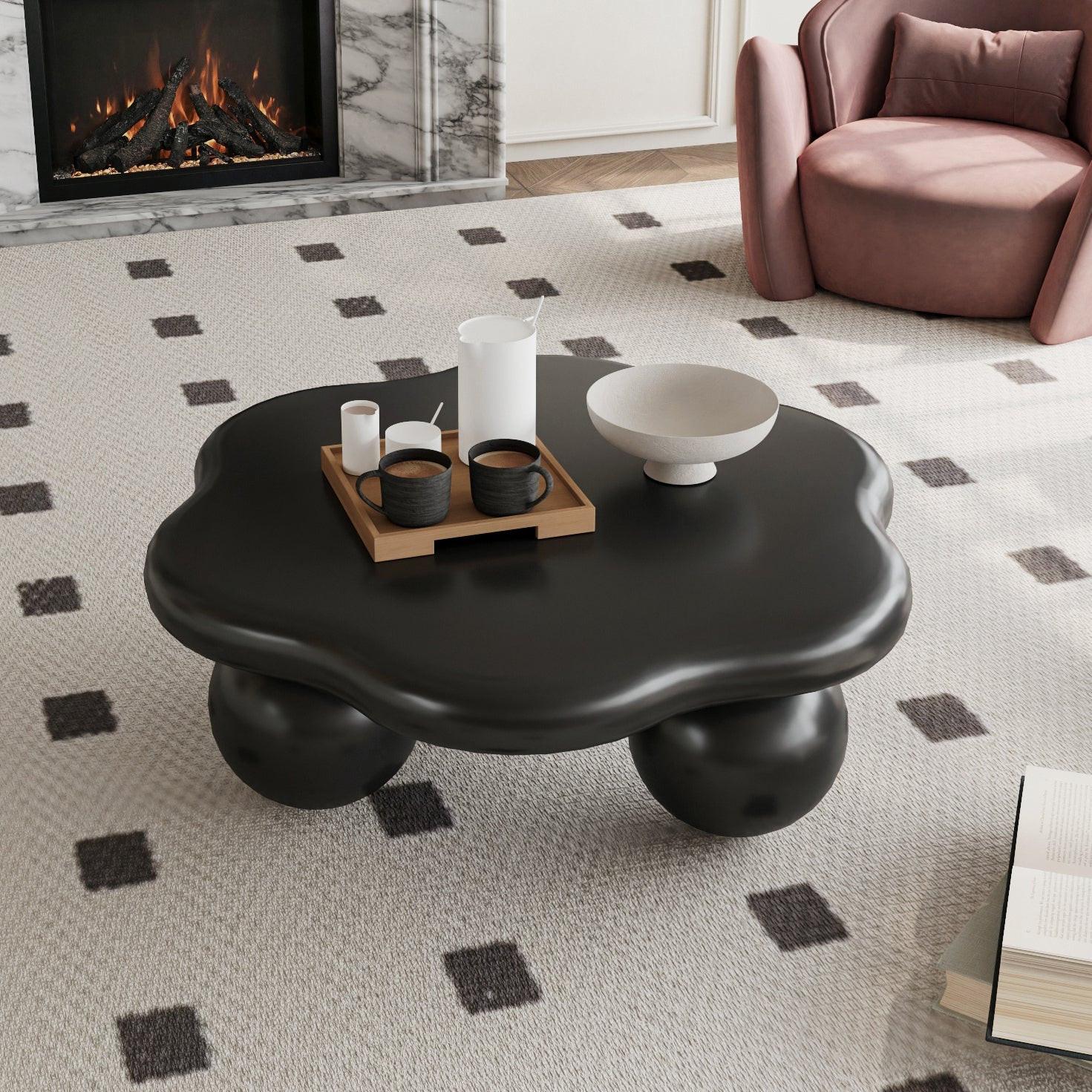 Black Cloud Shaped Coffee Table - Space Saving Design.