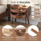 Rotating Hidden Compartment Nightstands - Walnut Rattan Table.